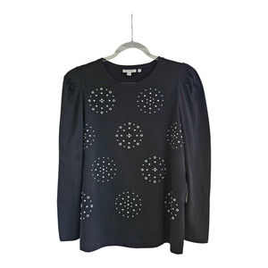 Chico's NWT Womans Size L Blouse Black Studded Long Sleeves Round Neck